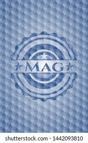 Mag blue emblem with geometric pattern. Vector Illustration. Detailed.