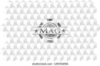 Mag grey emblem with geometric cube white background
