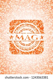 Mag orange tile background illustration. Square geometric mosaic seamless pattern with emblem inside.