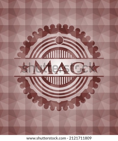 Mag red badge with geometric background. Seamless. 