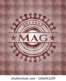 Mag red badge with geometric pattern. Seamless.