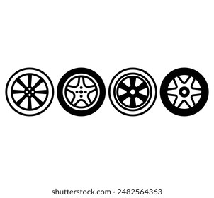 mag wheel car tire road icon symbol sign vector design black white color simple illustration collection set isolated