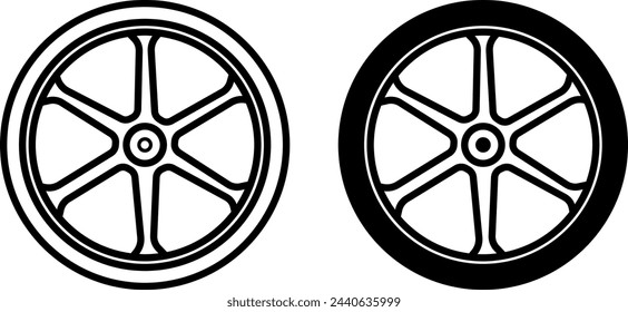 Mag Wheel icons. Black and White Vector Icons of Magnetic Vehicle Wheel. Car service concept