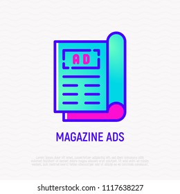 Magazine Ad On Front Page Thin Line Icon. Modern Vector Illustration.