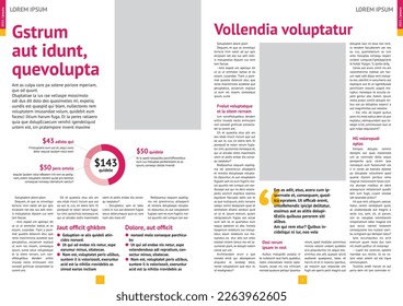 magazine, annual report mockup with pink headers, article