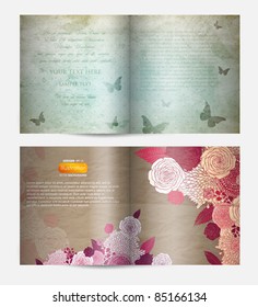 Magazine blank page template with butterfly and flowers