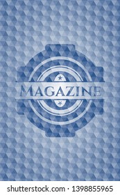 Magazine blue badge with geometric background. Vector Illustration. Detailed.