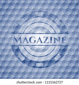 Magazine blue emblem with geometric pattern.