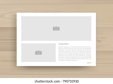 Magazine book cover with blank photo frame and graphic area for text. Vector illustration.