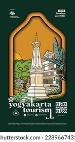 Magazine or Book cover template for tourism calender with Yogyakarta culture illustration