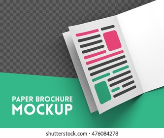 Magazine, booklet, postcard, flyer or brochure mockup template. Good for business presentations and advertisements. Mockup on transparent background. Top view. Vector Illustration.