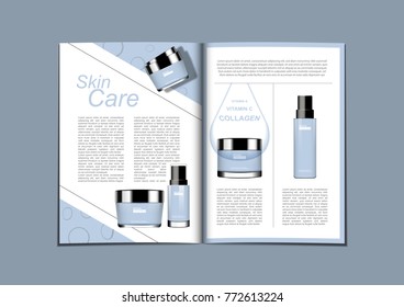 Magazine or brochure of skin care set with water drop and template. For commercial use