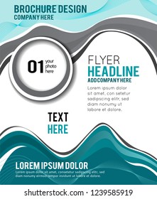 Magazine or brochure, vector design smooth wave curve lines and circles. Abstract background.