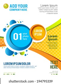 Magazine or brochure, vector design smooth wave curve lines and circles. Abstract background.