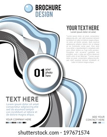Magazine or brochure, vector design smooth wave curve lines and circles. Abstract background.
