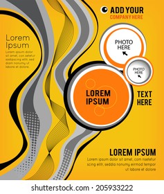 Magazine or brochure, vector design smooth wave curve lines and circles. Abstract background.