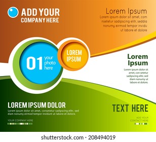 Magazine or brochure, vector design smooth wave curve lines and circles. Abstract background.