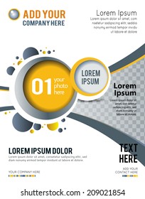 Magazine or brochure, vector design smooth wave curve lines and circles. Abstract background.