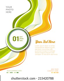 Magazine or brochure, vector design smooth wave curve lines and circles. Abstract background.