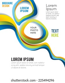 Magazine or brochure, vector design smooth wave curve lines and circles. Abstract background.
