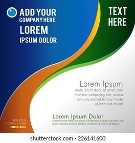 Magazine or brochure, vector design smooth wave curve lines and circles. Abstract color background.