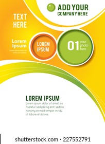 Magazine or brochure, vector design smooth wave curve lines and circles. Abstract background.