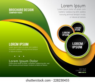 Magazine or brochure, vector design smooth wave curve lines and circles. Abstract background.