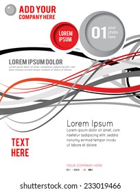 Magazine or brochure, vector design smooth wave curve lines and circles. Abstract background.