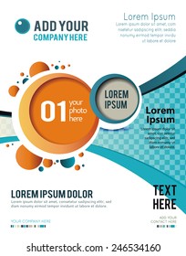 Magazine or brochure, vector design smooth wave curve lines and circles. Abstract background.