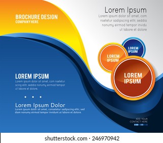 Magazine or brochure, vector design smooth wave curve lines and circles. Abstract background.