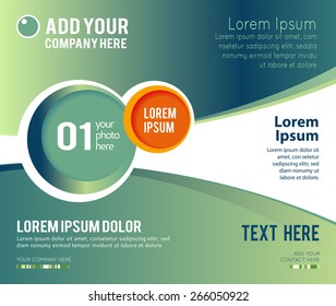 Magazine or brochure, vector design smooth wave curve lines and circles. Abstract background.