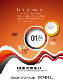 Magazine or brochure, vector design smooth wave curve lines and circles. Abstract background.