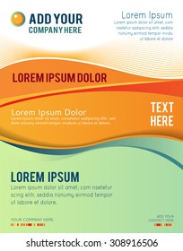 Magazine or brochure, vector design smooth wave curve lines and circles. Abstract background.