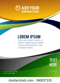 Magazine or brochure, vector design smooth wave curve lines and circles. Abstract background.