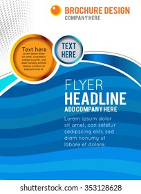 Magazine or brochure, vector design smooth wave curve lines and circles. Abstract background.