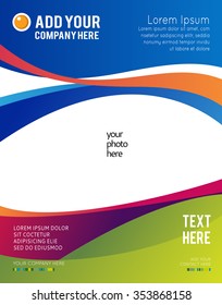 Magazine or brochure, vector design smooth wave curve lines and circles. Abstract background.