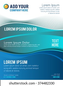 Magazine or brochure, vector design smooth wave curve lines and circles. Abstract background.