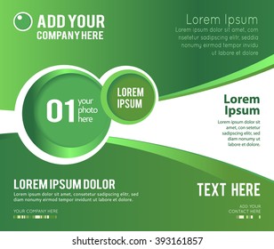 Magazine or brochure, vector design smooth wave curve lines and circles. Abstract background.