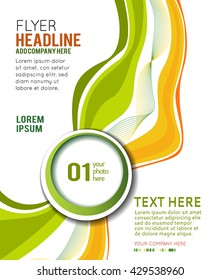 Magazine or brochure, vector design smooth wave curve lines and circles. Abstract background.