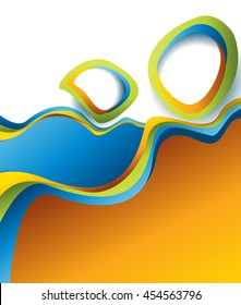 Magazine or brochure, vector design smooth wave curve lines and circles. Abstract background.