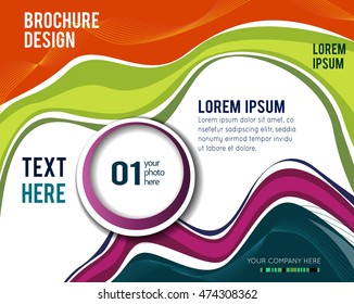 Magazine or brochure, vector design smooth wave curve lines and circles. Abstract background.