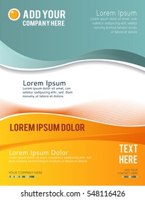 Magazine or brochure, vector design smooth wave curve lines and circles. Abstract background.