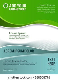 Magazine or brochure, vector design smooth wave curve lines and circles. Abstract background.
