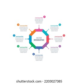 magazine, business, web, internet, annual report infographic template. colorful octagon informational template. eight steps infographic template