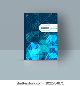 Magazine cover with abstract figures. Concept cryptocurrency. Design of a template for the brochure, the book, a flyer, the annual report, the brochure, the poster, the leaflet, the card, corporate