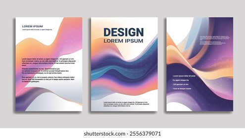 Magazine Cover with Abstract Wave Design for advertising and branding. Dynamic flowing shapes with vibrant gradient colors and subtle cross patterns. A4 format for flyers brochures and marketing