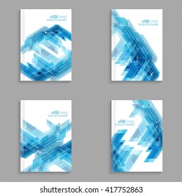 Magazine Cover with blue stripes corner, triangles.