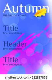 Magazine cover design template. Vector Illustration with autumn leaves