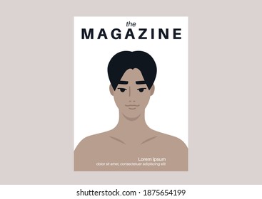 The magazine cover, a headshot of a young male Asian character, lifestyle media
