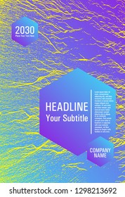 Magazine cover layout vector design. Violet blue yellow arthouse effect texture. Stylish magazine template graphic design. Geometric typography cover. Buzzing flux ripple movement background.